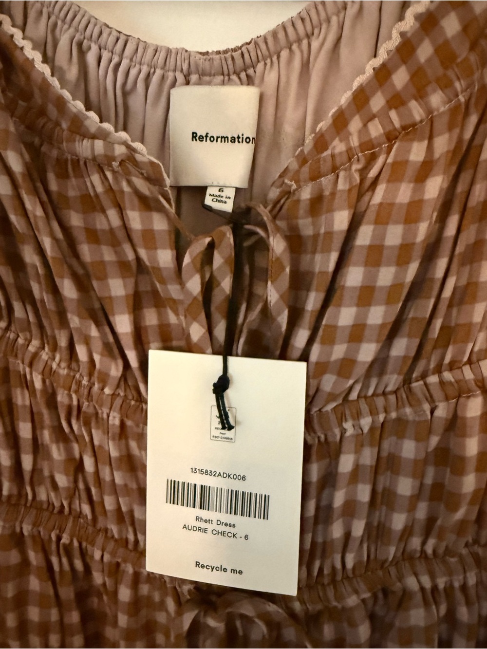 Reformation Rhett Gingham Midi Dress NWT Size 6 - Picture 6 of 7